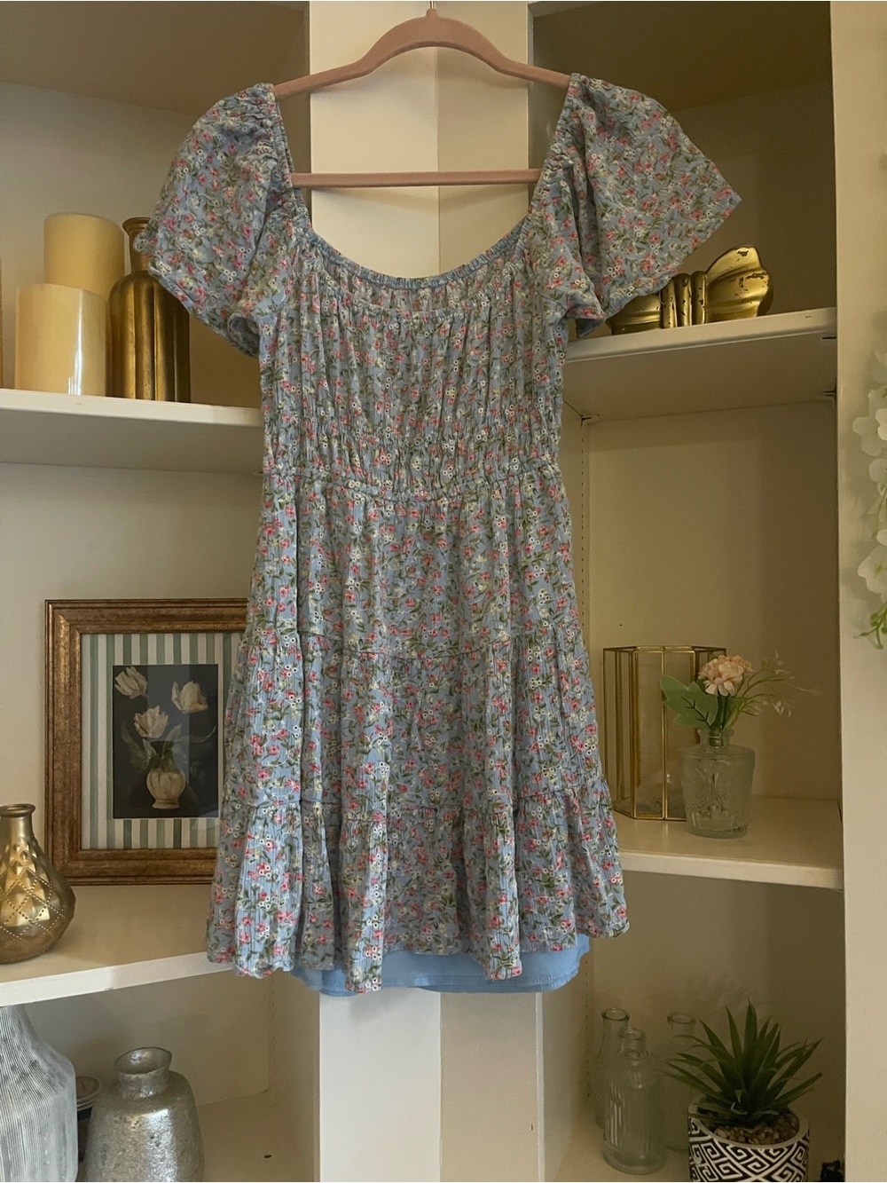 Liberty Love Light Blue Floral Puff-Sleeve Sundress